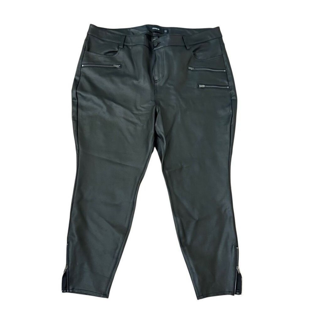 Torrid Black Coated Ponte Multi Zip Skinny Ankle Pants Faux Leather Size 22 R